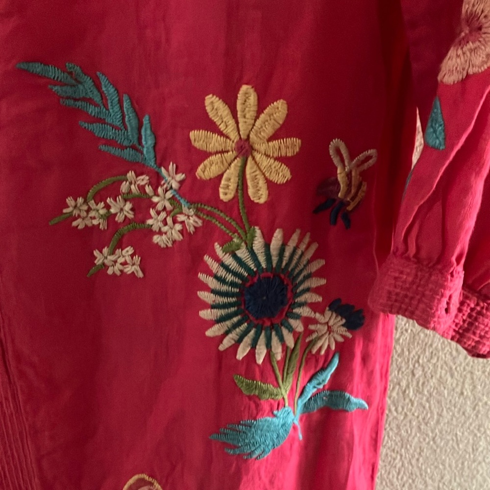 Women's Johnny Was Arla Chic‎ Pink 100% Linen Dress Embroidered Design Sz S- EUC - Picture 7 of 12